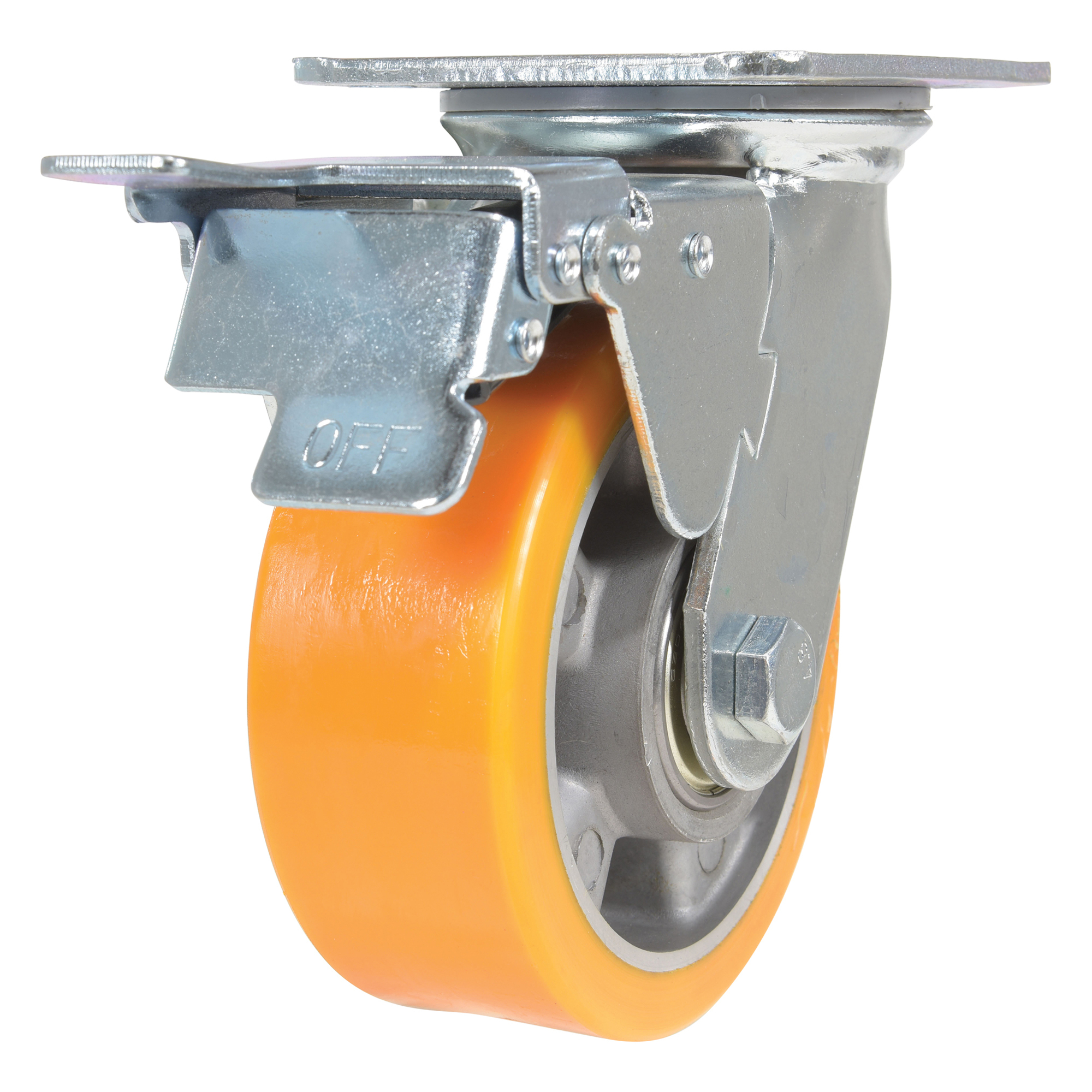 Vestil Polyurethane Swivel Caster with Total Brake - 5in. x 2in., 990-Lb. Capacity, Aluminum Core, Model# CST-VE-5X2PUA-SWTB